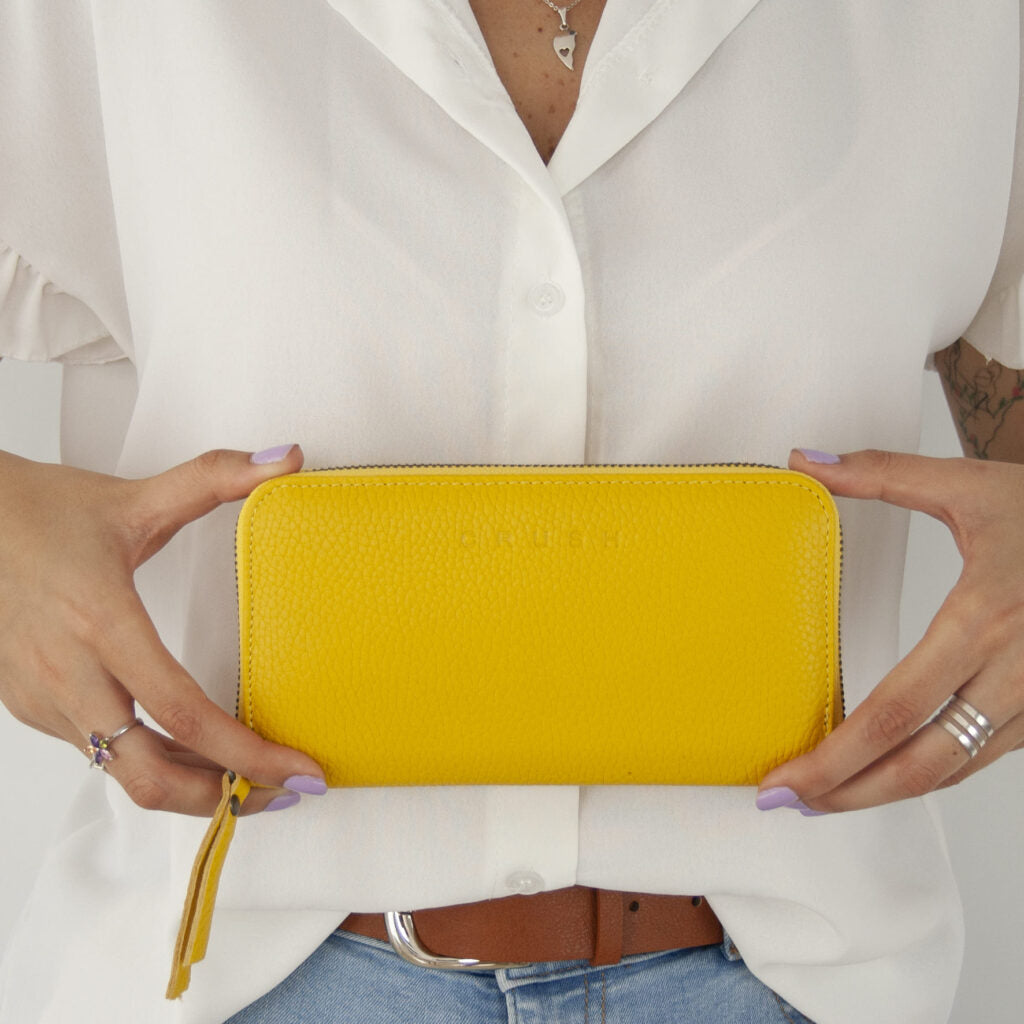 leather purse - yellow purse
