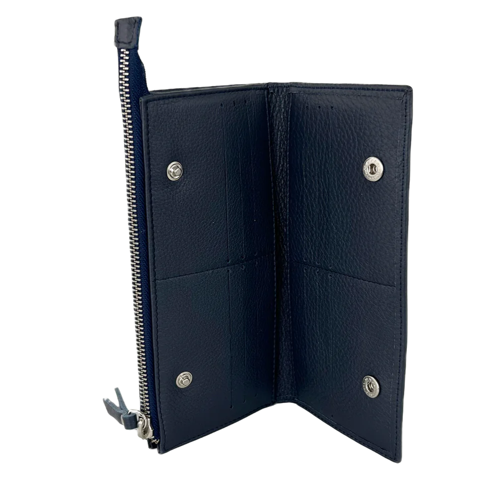 Cartera de piel plena flor azul oscuro - Asha