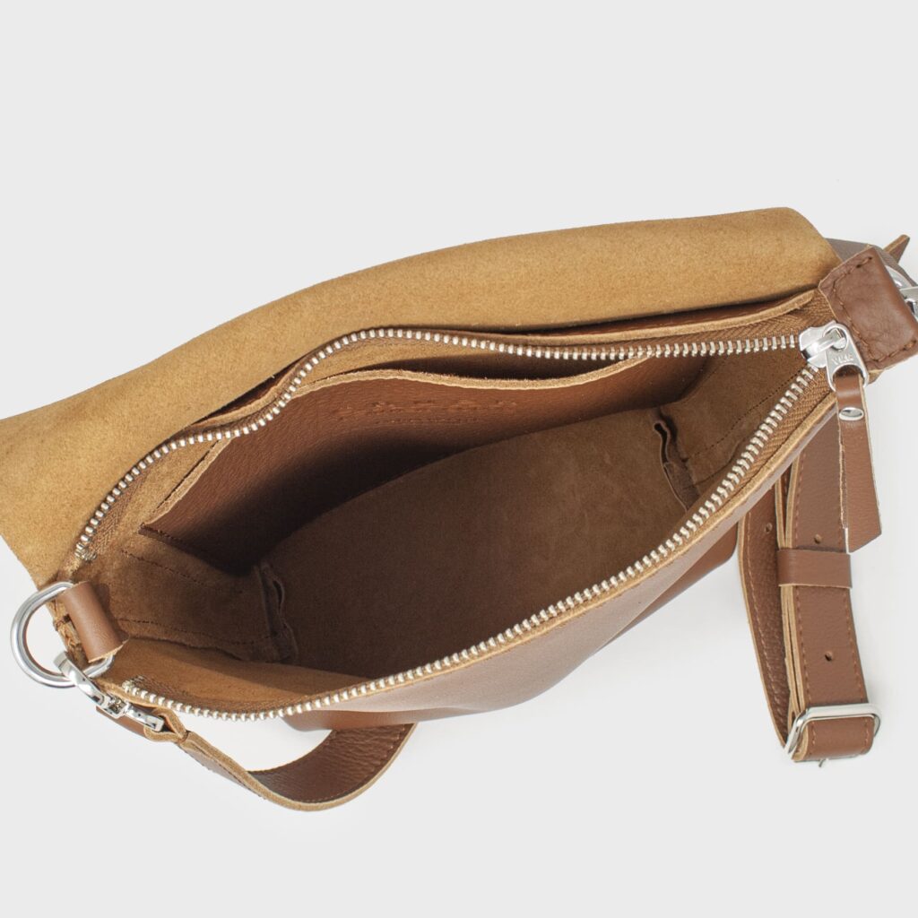 Leather Crossbody Bag Women Tan M - Joy Syna