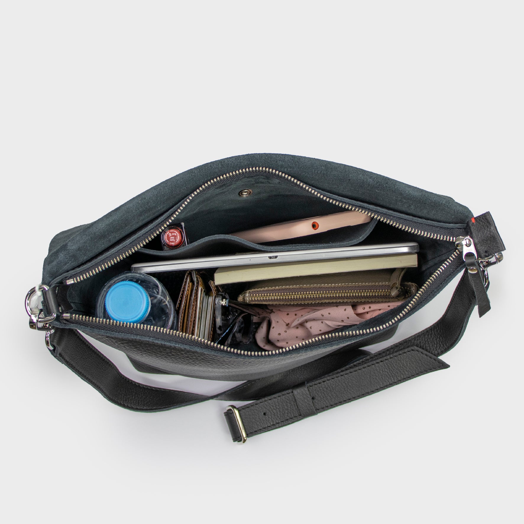 Leather Crossbody Bag Women L Black- Joy Syna