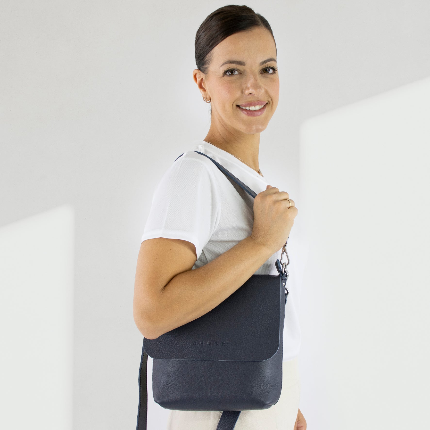 Bolso Bandolera De Cuero Mujer M Azul Oscuro - Joy Syna