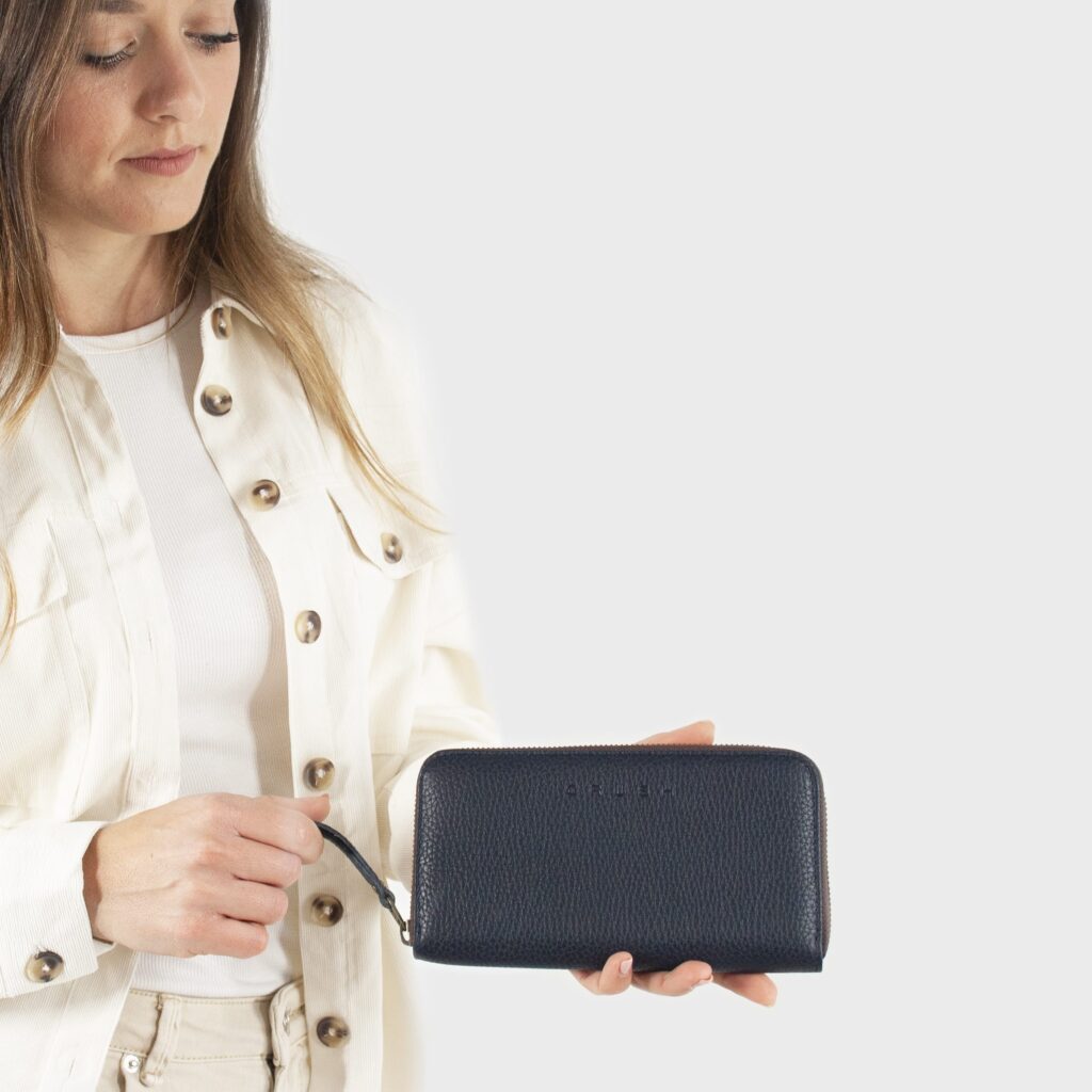 Lederbrieftasche Damen aus Vollnarbenleder Dunkelblau - Hope