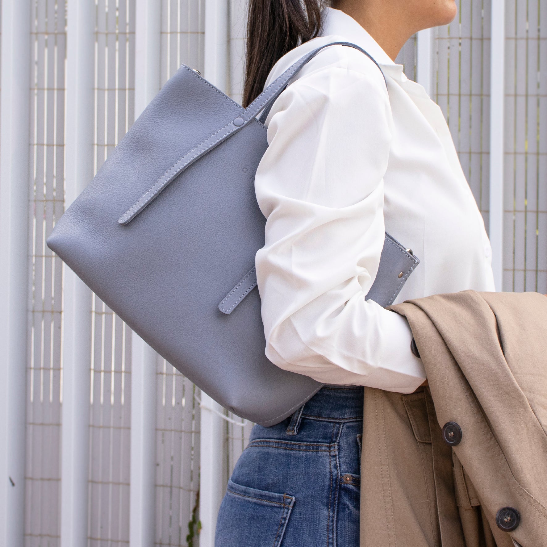 Bolso Tote De Cuero Mujer Lavanda M - Jarana Syna