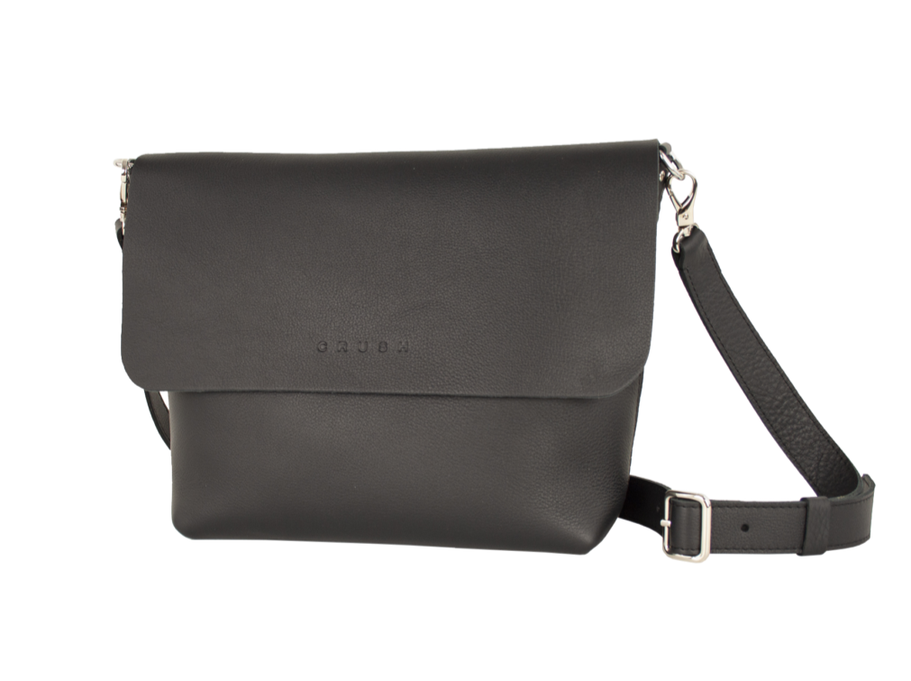 Leather Crossbody Bag Women L Black- Joy Syna