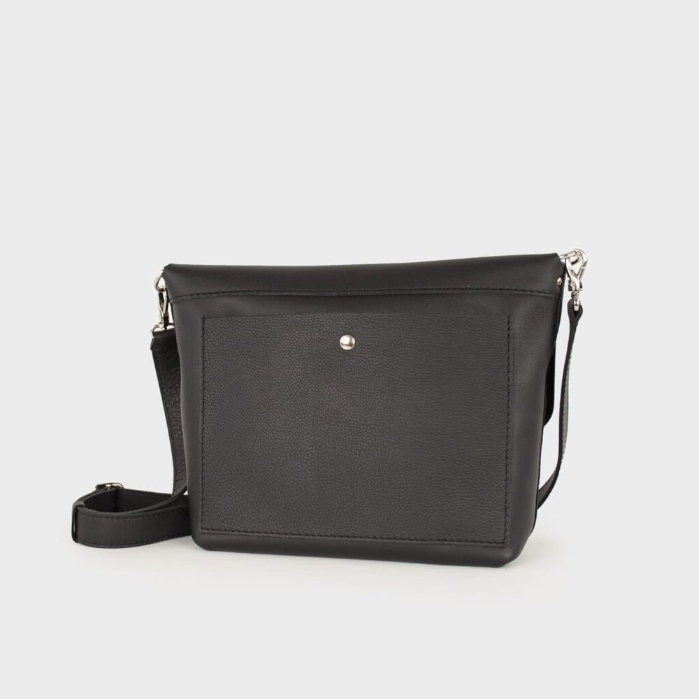 Leather Crossbody Bag Women L Black- Joy Syna