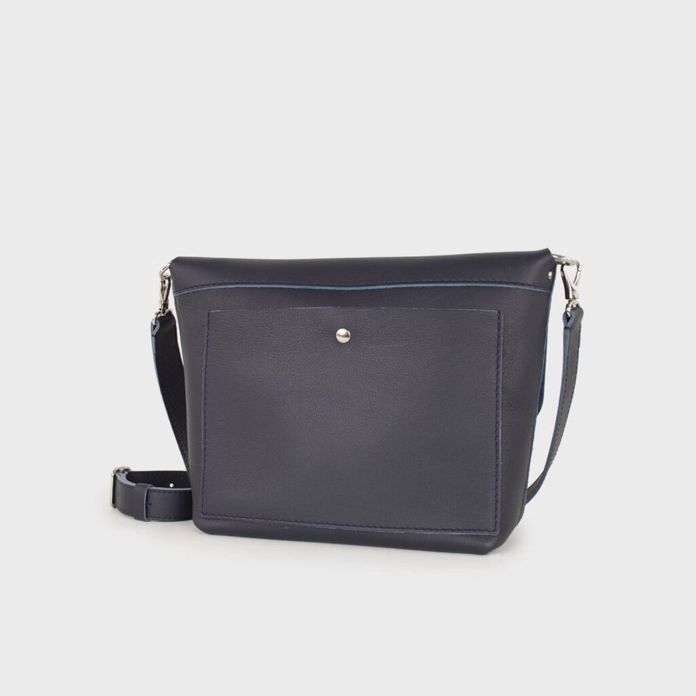 Leather Crossbody Bag Women L Dark Blue - Joy Syna