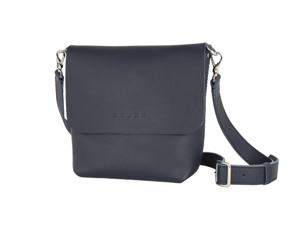 Leather Crossbody Bag Women M Dark Blue - Joy Syna
