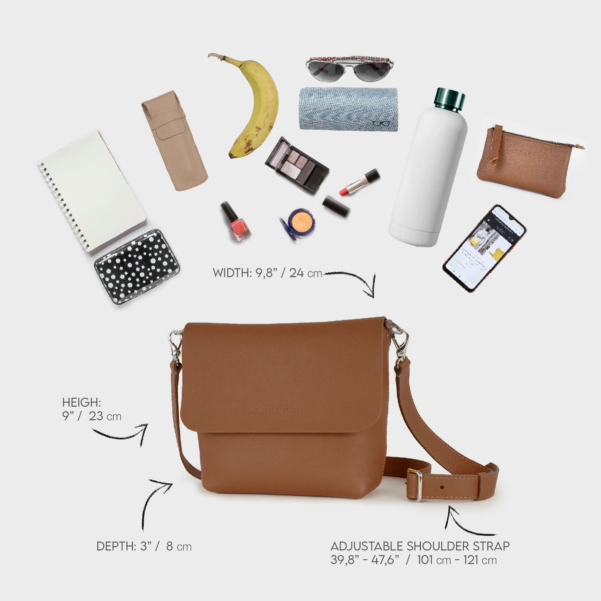 Leather Crossbody Bag Women Tan M - Joy Syna