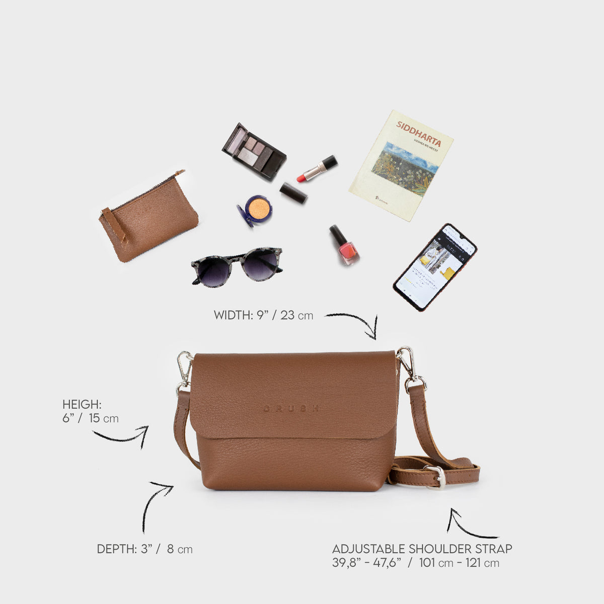Leather Crossbody Bag Women Tan S - Joy Syna