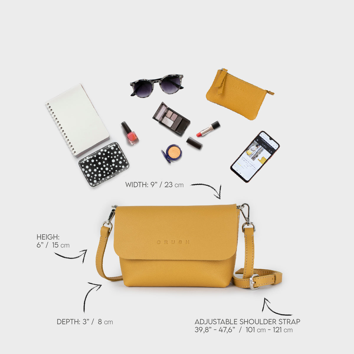 Leather Crossbody Bag Women Golden S - Joy Syna
