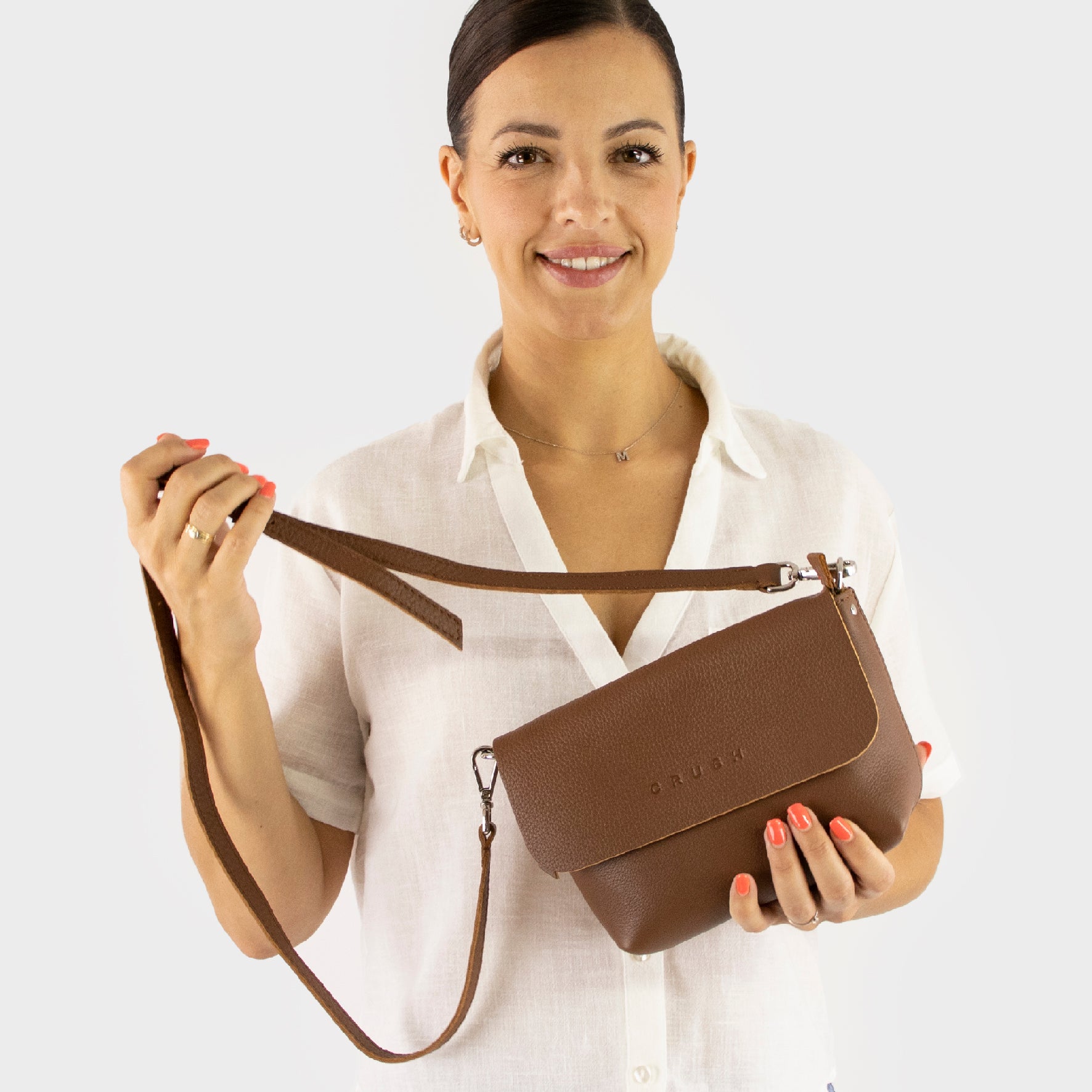 Leather Crossbody Bag Women Tan S - Joy Syna