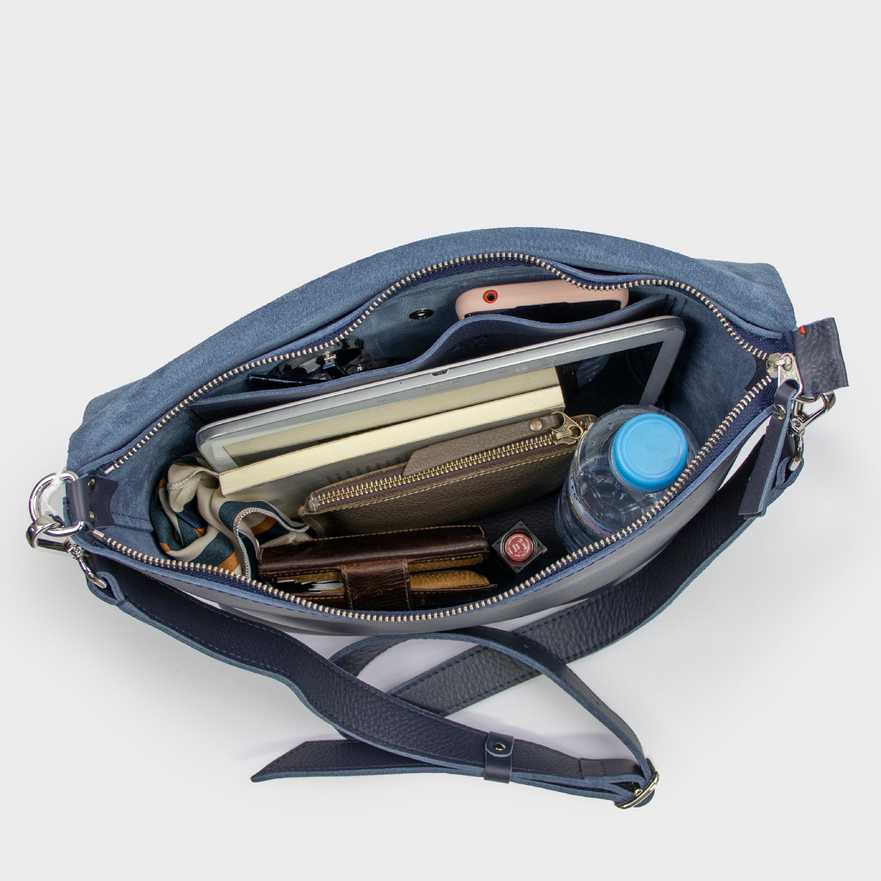 Leather Crossbody Bag Women L Dark Blue - Joy Syna