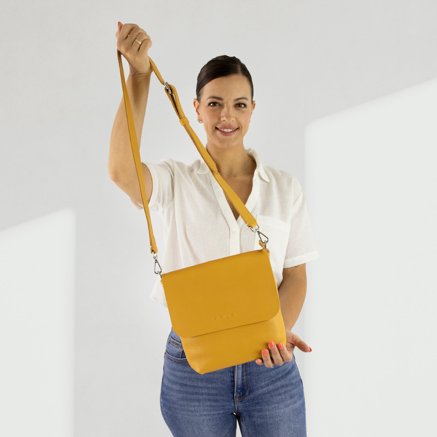 Bolso Bandolera De Cuero Mujer M Dorado - Joy Syna