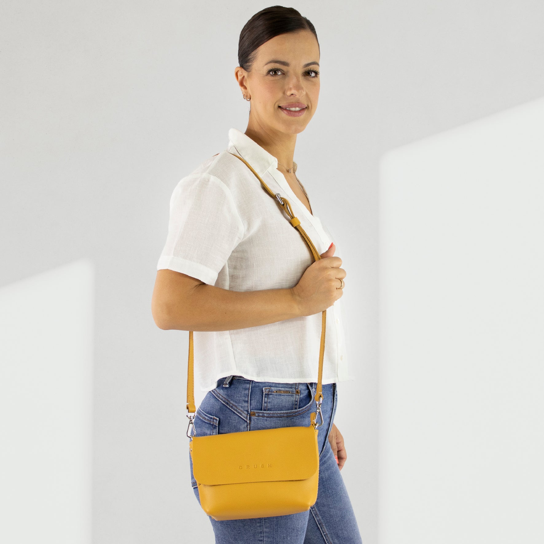 Leather Crossbody Bag Women Golden S - Joy Syna