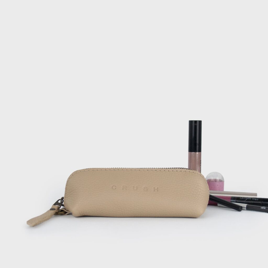 Lena - Leather Wash Bag - Small - Beig